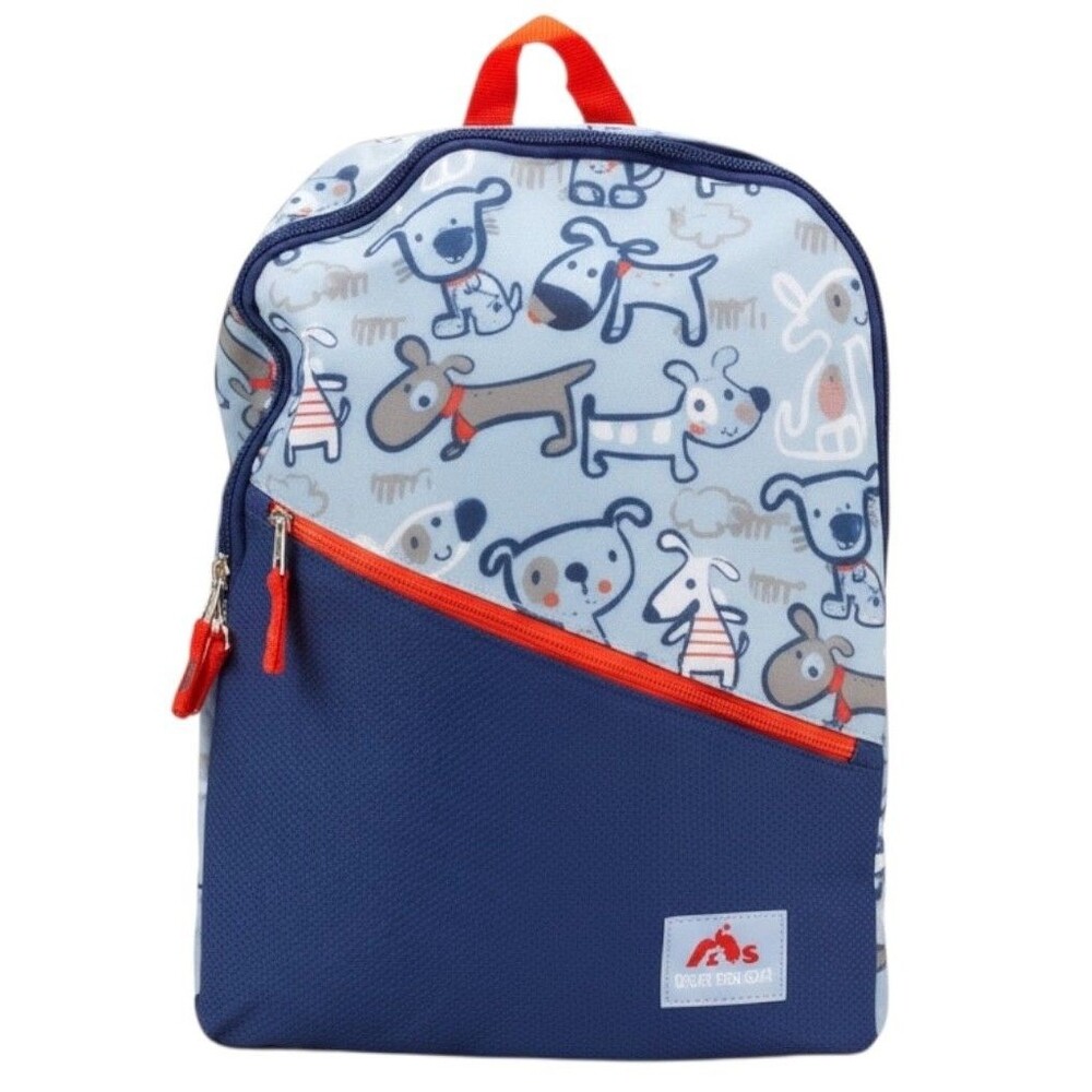 Trailmaker Dogs Printed Backpack - Adjustable Padded Straps,  Blue/Red 17 inch
